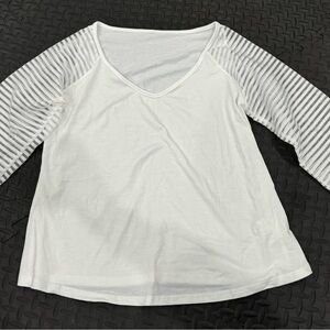 Women's White Striped Sleeve Top
